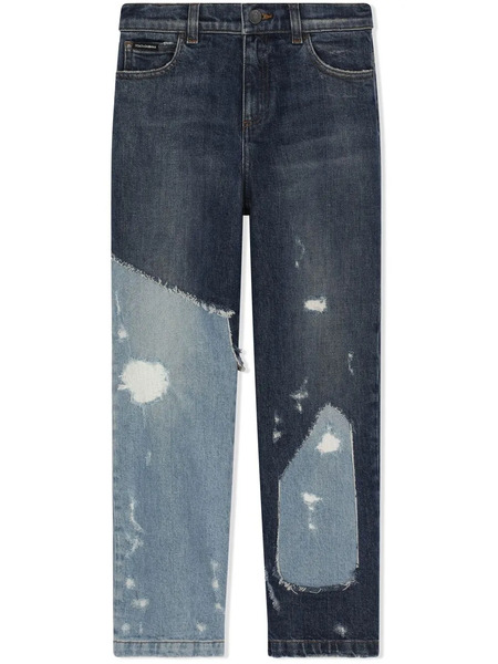  Dolce & Gabbana Kids Patchwork-denim Straight-leg Jeans - Blue 