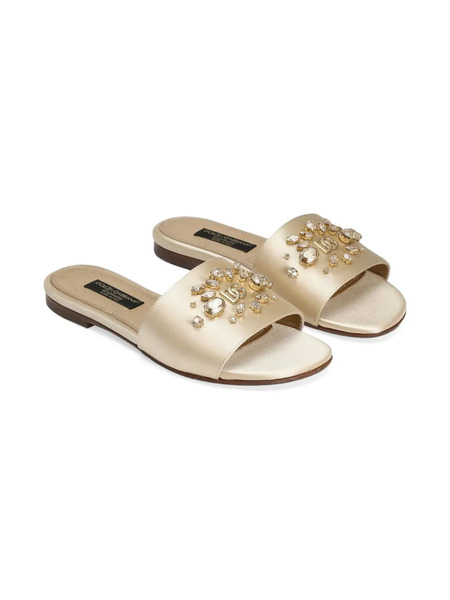  Dolce & Gabbana Kids Rhinestone-embellishment Slides - Gold 