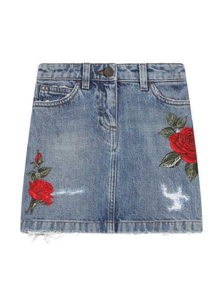  Dolce & Gabbana Kids Rose-embroidered Denim Skirt - Blue 