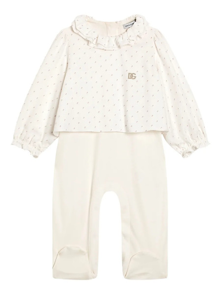  Dolce & Gabbana Kids Ruffled-collar Dot-print Romper - White 