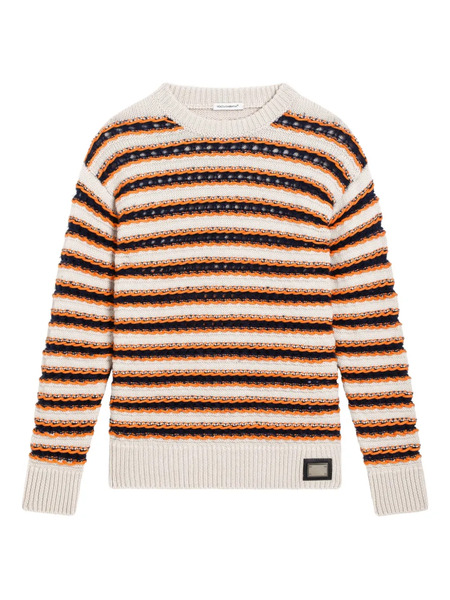  Dolce & Gabbana Kids Striped Open-knit Sweater - Neutrals 
