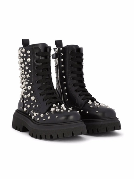  Dolce & Gabbana Kids Studded Leather Combat Boots - Black 