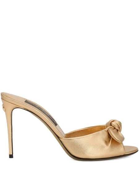  Dolce & Gabbana Knotted Leather Heeled Sandals - Yellow 