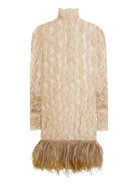  Dolce & Gabbana Lace Feather Mini Dress - Neutrals 