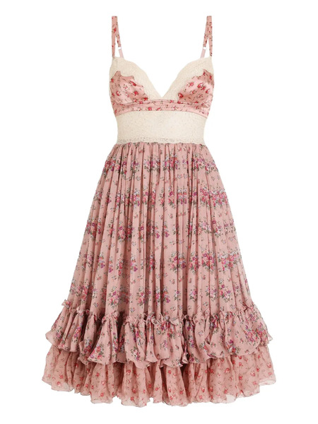  Dolce & Gabbana Lace Floral Mini Dress - Pink 