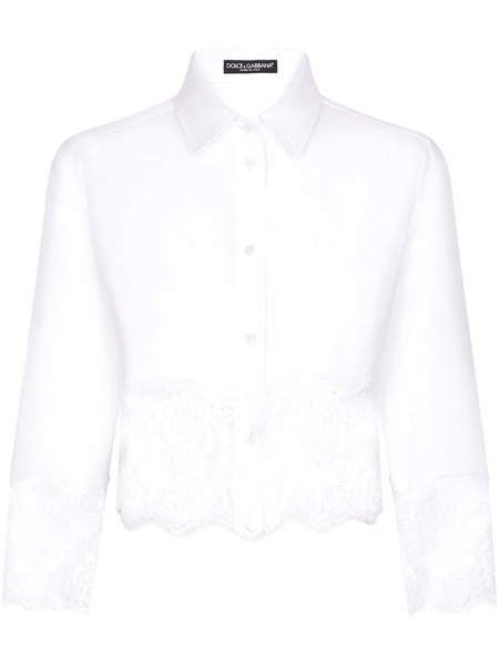  Dolce & Gabbana Lace-insert Crop Poplin Shirt - White 