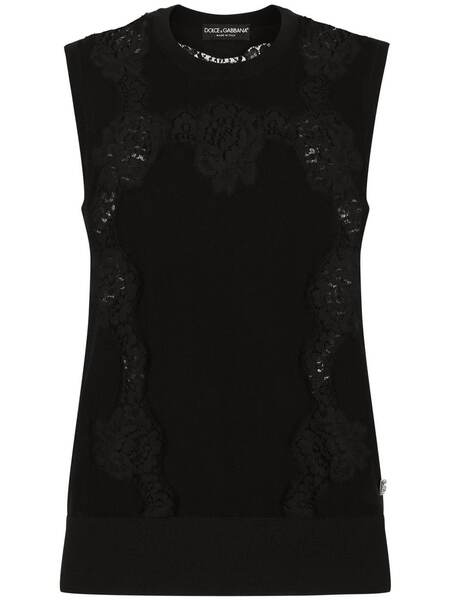  Dolce & Gabbana Lace-panel Cashmere-silk Jumper - Black 
