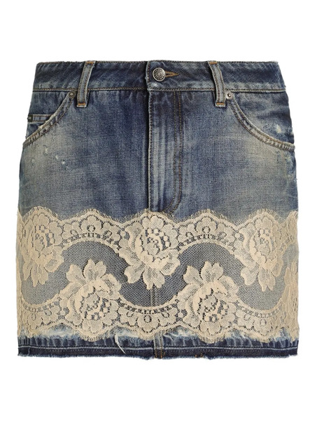  Dolce & Gabbana Lace Panel Mini Skirt - Blue 