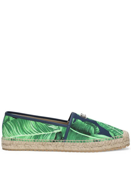  Dolce & Gabbana Leaf-print Canvas Espadrilles - Blue 