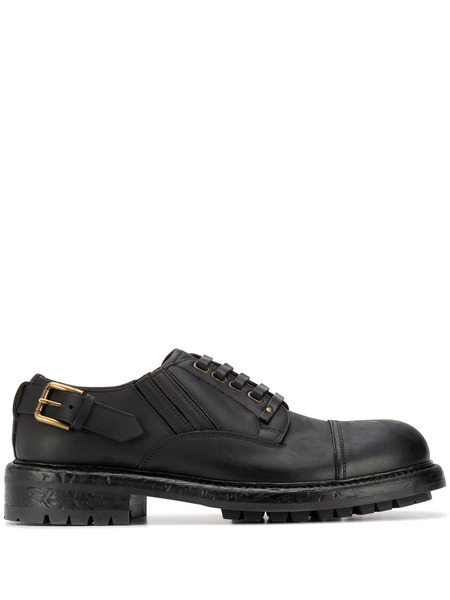  Dolce & Gabbana Leather Buckle Derby Shoes - Black 