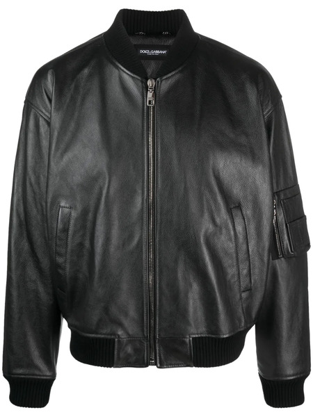  Dolce & Gabbana Leather Zip-up Bomber Jacket - Black 