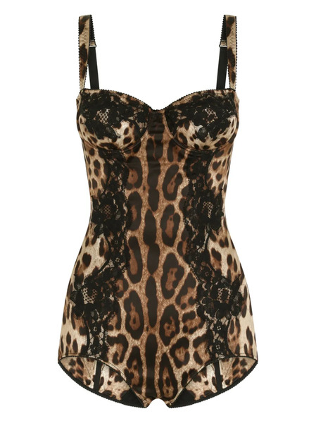  Dolce & Gabbana Leopard-print Balconette Bodysuit - Brown 