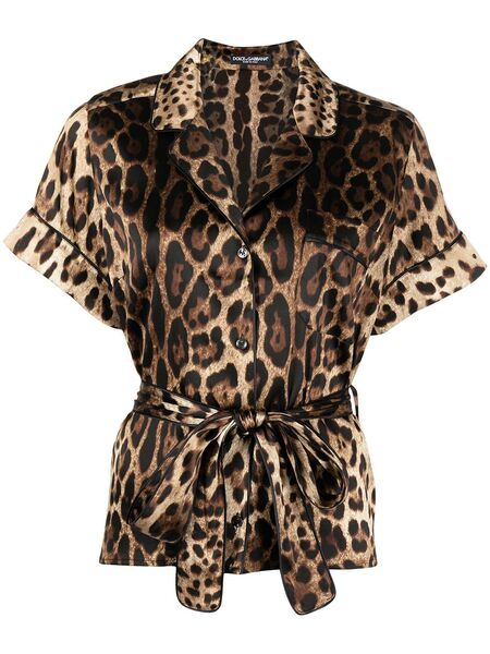  Dolce & Gabbana Leopard-print Belted Silk Shirt - Brown 