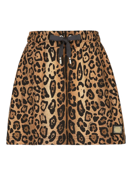  Dolce & Gabbana Leopard-print Drawstring Mini Skirt - Brown 