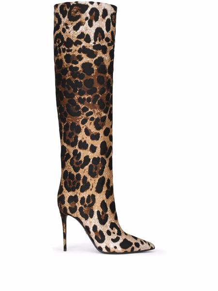  Dolce & Gabbana Leopard-print Jacquard Knee-length Boots - Brown 