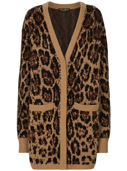  Dolce & Gabbana Leopard-print V-neck Cardigan - Brown 