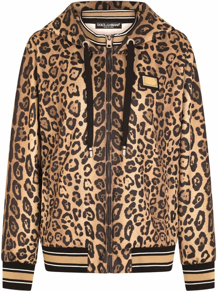  Dolce & Gabbana Leopard-print Zip-up Hoodie - Brown 