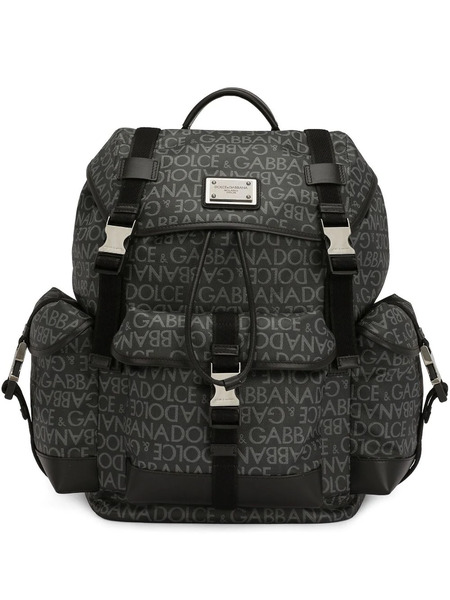  Dolce & Gabbana Logo Jacquard Buckled Backpack - Black 