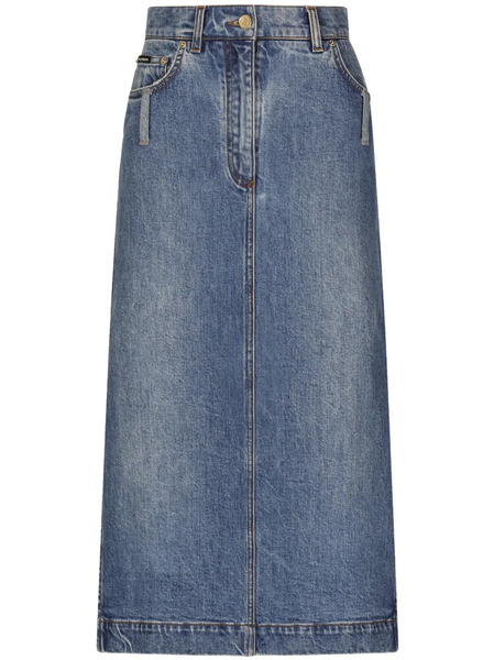  Dolce & Gabbana Logo-plaque Midi Denim Skirt - Blue 