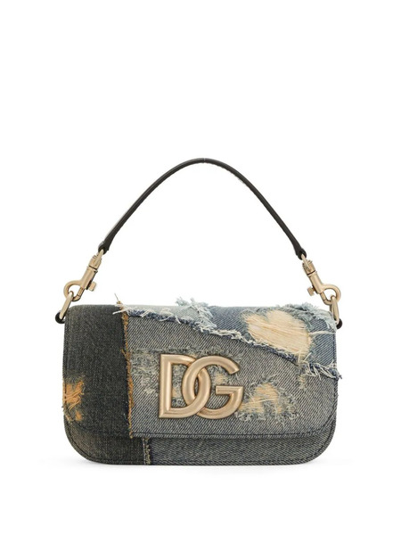  Dolce & Gabbana Logo Plaque Patchwork Denim Cross Body Bag - Blue 