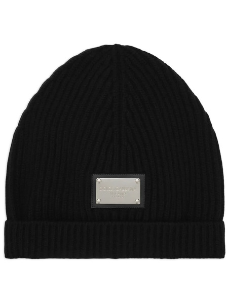  Dolce & Gabbana Logo-plaque Ribbed Beanie Hat - Black 