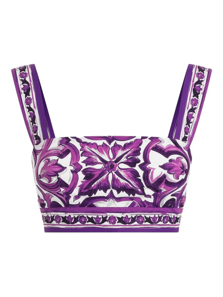  Dolce & Gabbana Majolica-print Bralette Top - White 