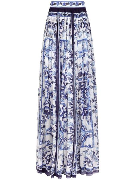  Dolce & Gabbana Majolica-print Silk Maxi Skirt - Blue 