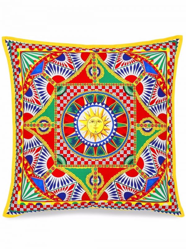  Dolce & Gabbana Medium Carretto-print Square Canvas Cushion - Red 