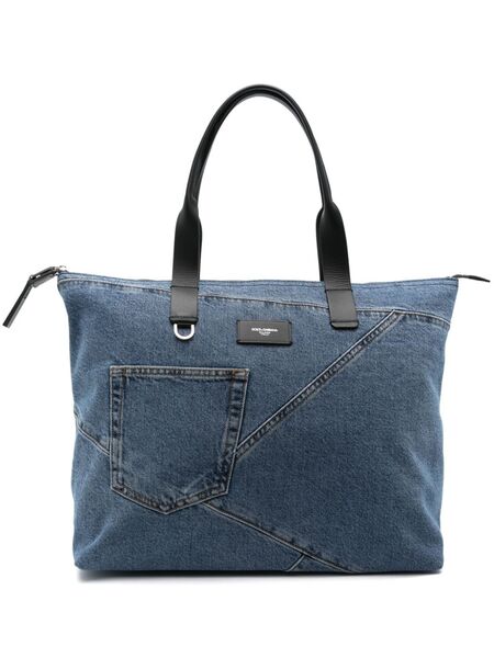  Dolce & Gabbana Medium Patchwork Denim Tote Bag - Blue 