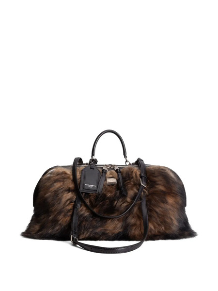  Dolce & Gabbana Medium Vittoria Fur Trim Tote Bag - Brown 