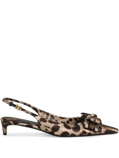  Dolce & Gabbana 30mm Leopard-print Satin Slingback Pumps - Brown 