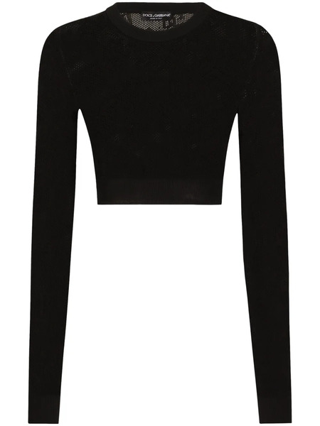  Dolce & Gabbana Monogram Open-knit Crop Top - Black 