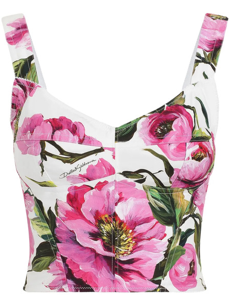  Dolce & Gabbana Peony-print Bustier Top - White 