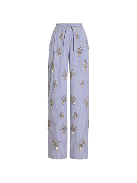  Dolce & Gabbana Poplin Trousers With Floral Embroidery - Blue 