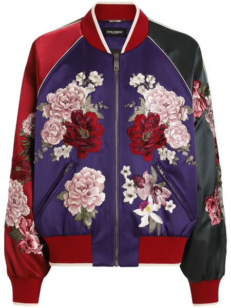  Dolce & Gabbana Rose Print Bomber Jacket - Purple 