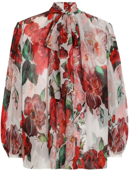  Dolce & Gabbana Rose-print Chiffon Blouse - White 
