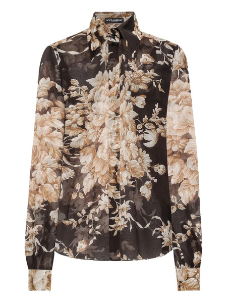  Dolce & Gabbana Rose-print Chiffon Shirt - Brown 