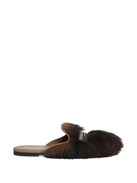  Dolce & Gabbana Shearling And Suede Slippers - Brown 