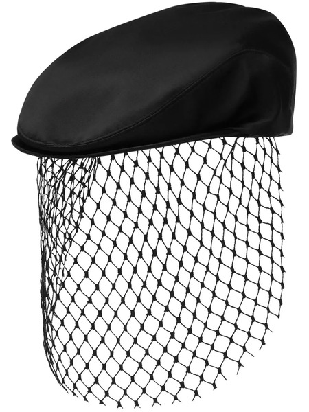  Dolce & Gabbana Silk Satin Flat Cap With Veil - Black 