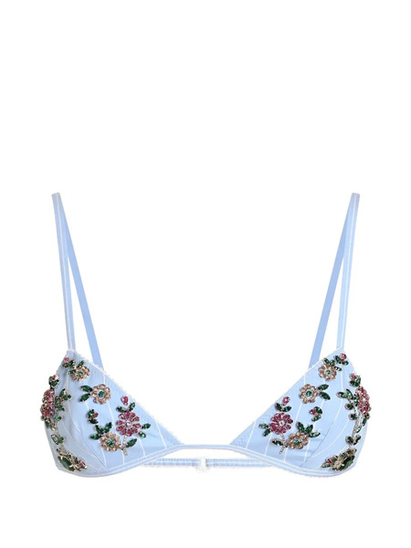  Dolce & Gabbana Striped Poplin Bra With Embroidery - Blue 