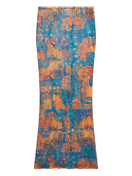  Donde Esteban El Beso Mesh Maxi Skirt - Blue 