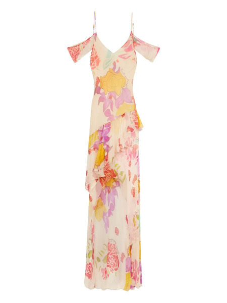  Donde Esteban Flores Chiffon Maxi Dress - Neutrals 