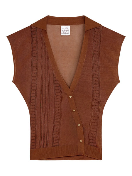  Donde Esteban Guayabera Semi-sheer Top - Brown 