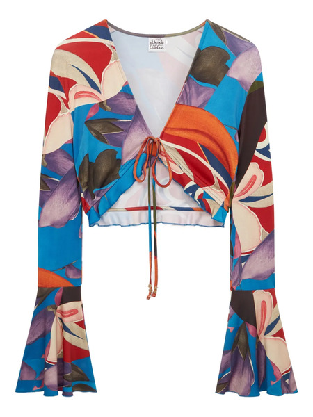  Donde Esteban Palenque Flores Jersey Blouse - Blue 