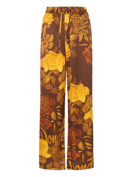  Donde Esteban Veranera Drawstring Floral Trousers - Brown 