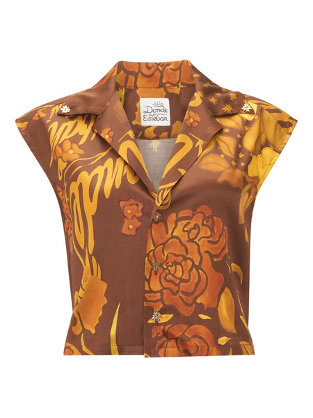 Donde Esteban Veranera Floral Buttoned Top - Brown 
