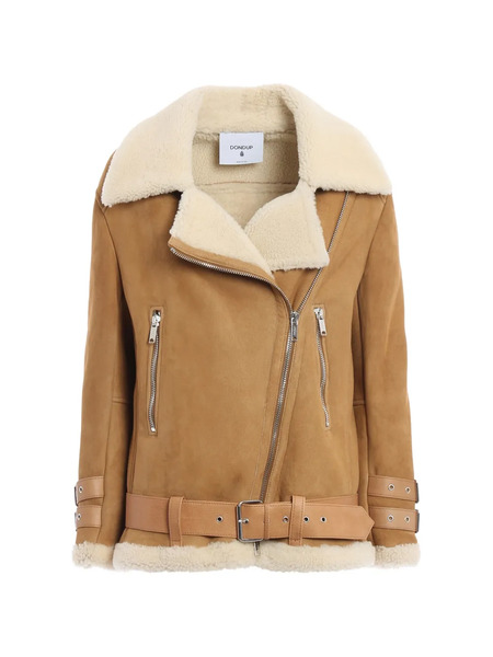  Dondup Shearling Belted Leather Jacket - Brown 
