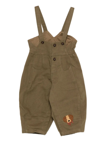  Donsje Button-fastening Dog-embroidery Dungarees - Green 