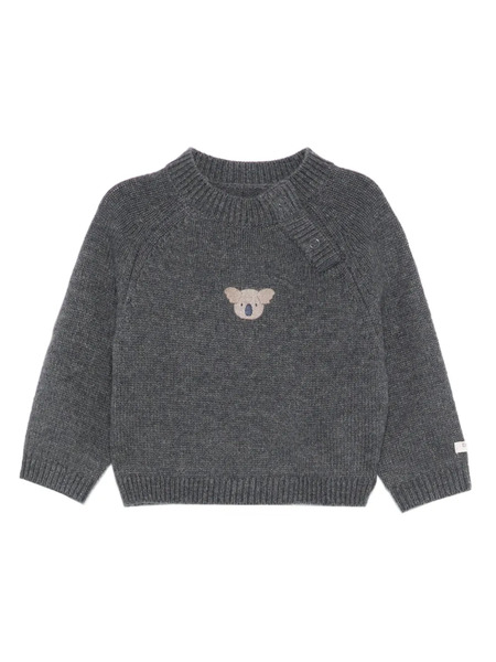  Donsje Koala-embellished Button-placket Sweater - Grey 