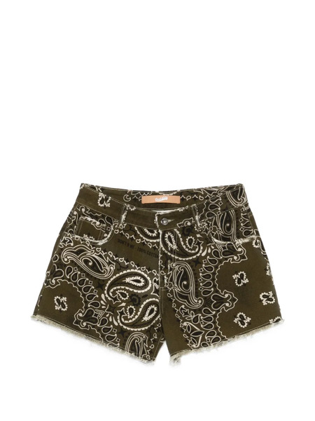  Don't @ Me Paisley-print Frayed-hem Denim Shorts - Green 
